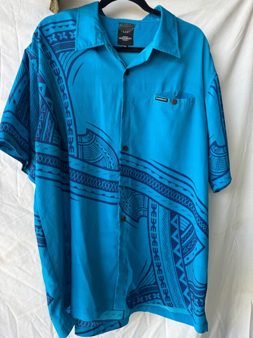 Tanoa Men's Turquoise Tribal Print Shirt